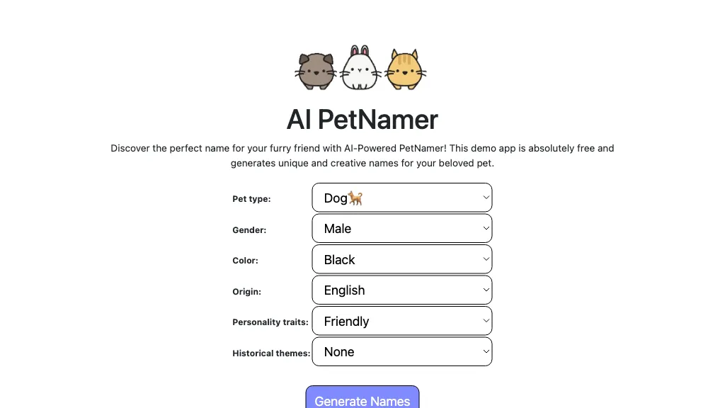 AI Pet Name Generator AI Tool