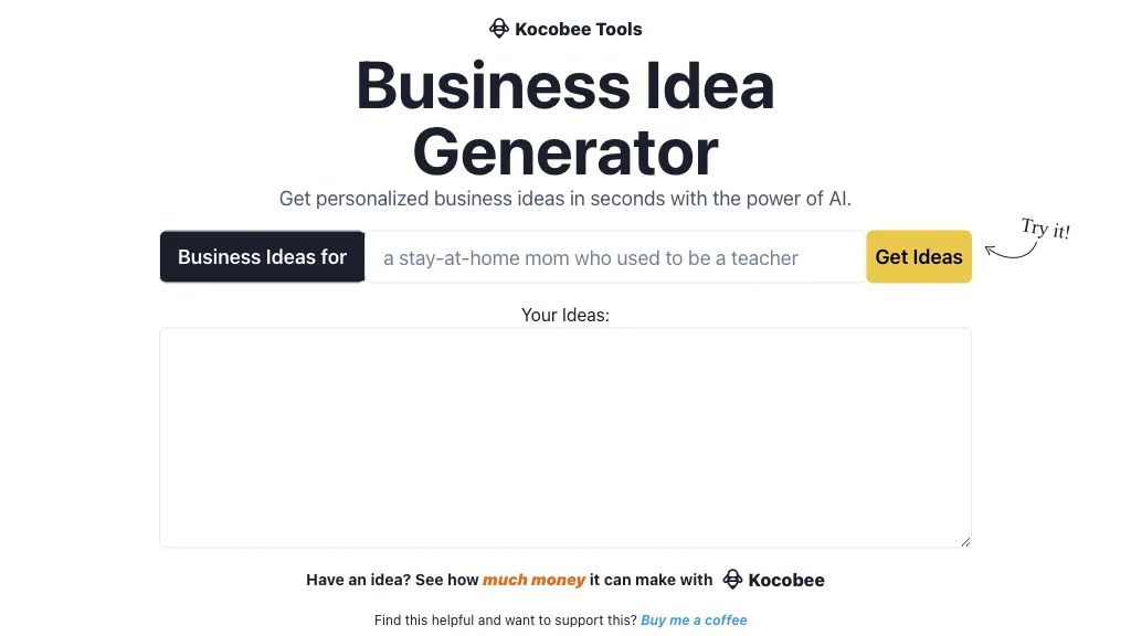 Business Idea Generator AI Tool