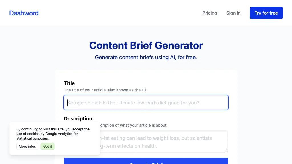 Content brief generator AI Tool
