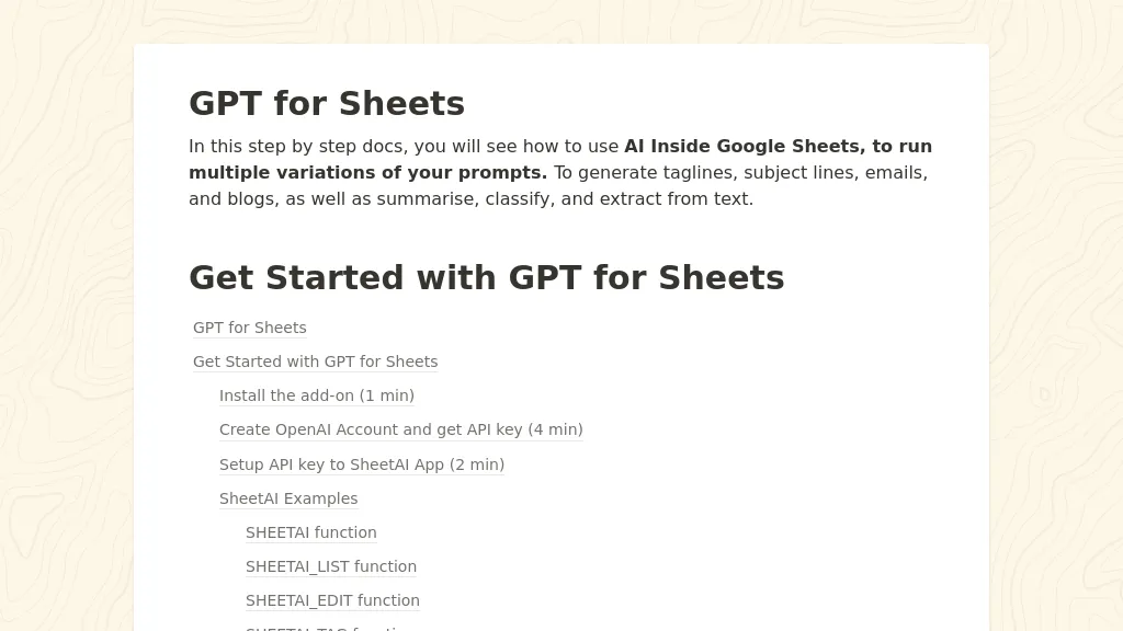 GPT For Sheets AI Tool
