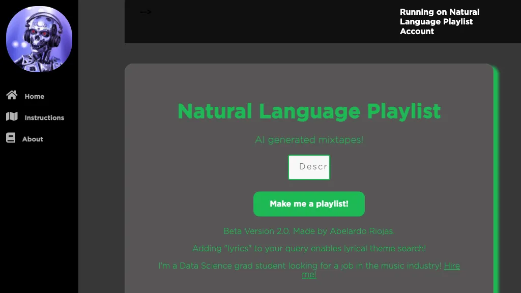 Natural Language Playlist AI Tool