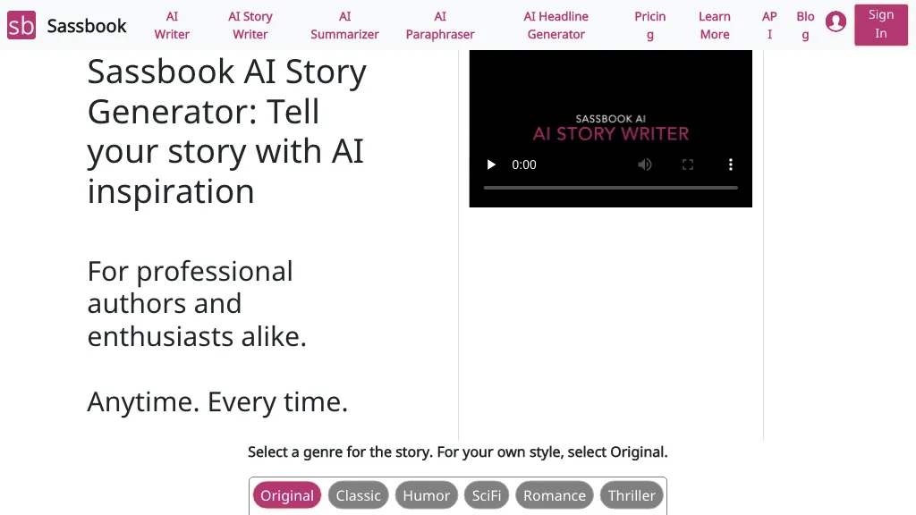 Sassbook AI Story generator AI Tool