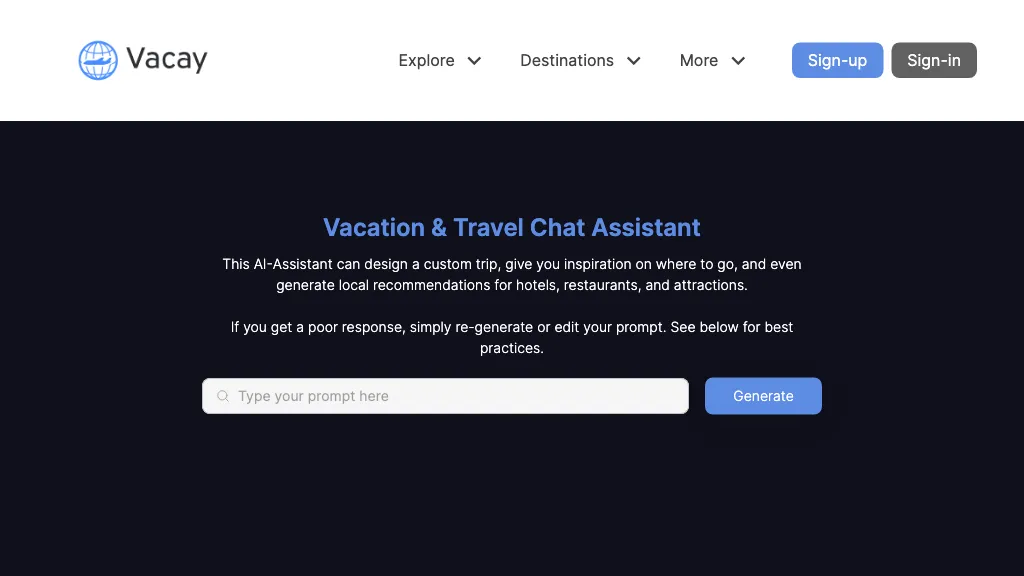 Vacation & Travel Chat (GPT) AI Tool